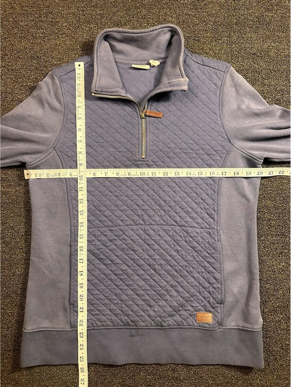 LL Bean Quilted Quarter Zip Pullover Sweatshirt M Reg Blue